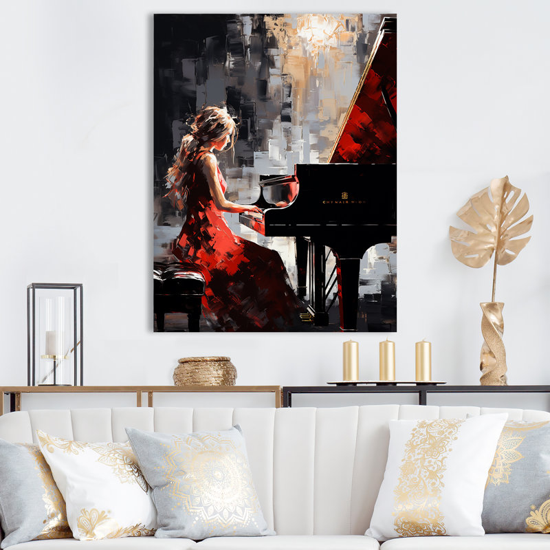 «Wum Black Red Music Piano Harmony», reproduction sur toile, H 20 po x l 12 po x P 1 po, Toile tendue
