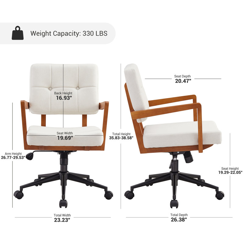 Upholstered Swivel Home Office Desk Chair, White