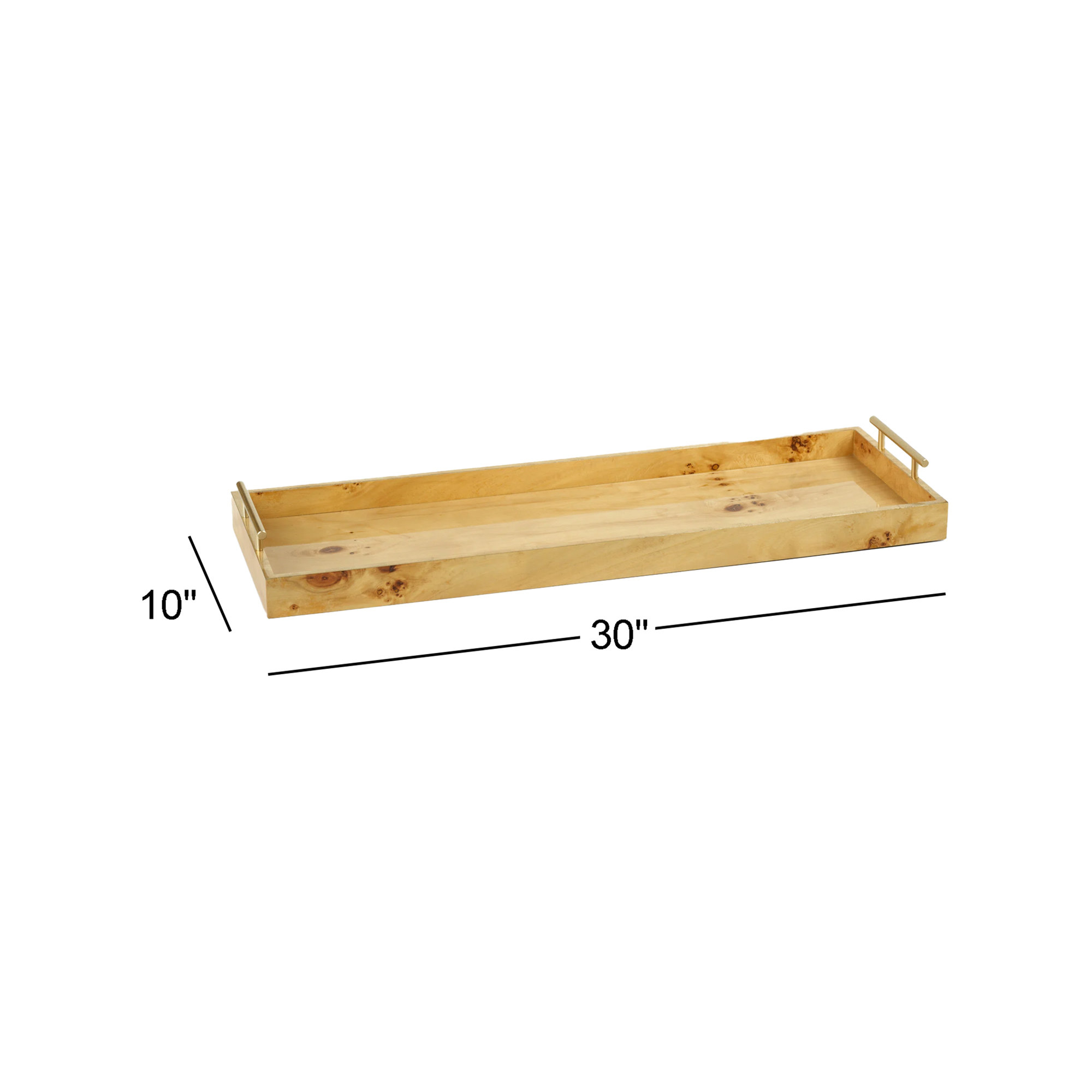 Niara Burl Wood and Metal Rectangular Tray , 2.75" H x 30" D x 10" W
