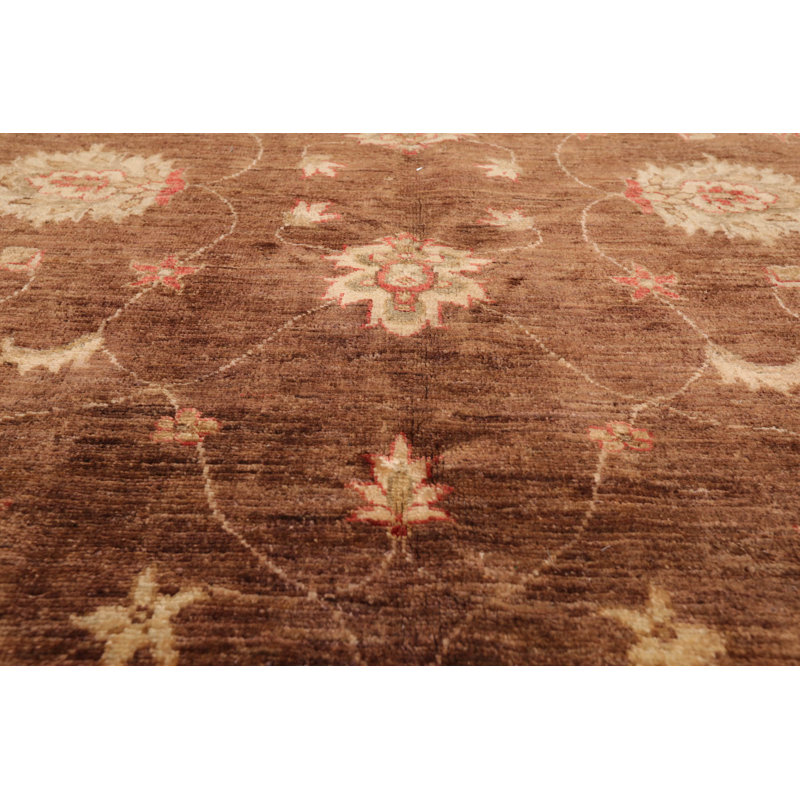 Tapis brun en laine noué à la main de conception unique 7 pi 11 po x 9 pi 5 po Kali-Anne