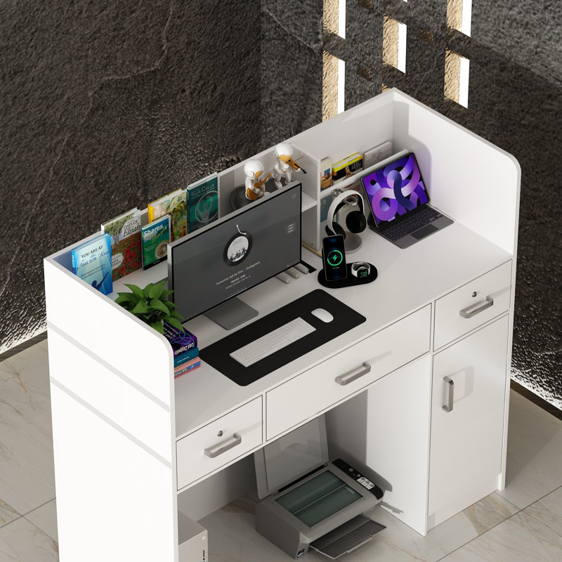 Bureau de réception moderne bicolore avec rangement et design élégant
