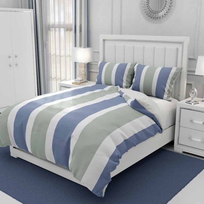 Ensemble de housse de couette à rayures, Housse de couette pour grand lit et 2 taies décor