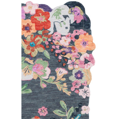 Floral rug wool/cotton hand tufted Garden in Grey/Pink
