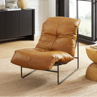 Lewis 25.20'' W Genuine Leather Upholstered Accent Lounge Chair