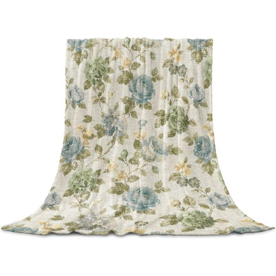 Jeté à motif floral bleu-vert rétro pour canapé, couverture en flanelle légère et douce en flanelle Hydrangea Botanical, couvertures en microfibre toutes saisons pour canapé-lit, 30 x 40 po