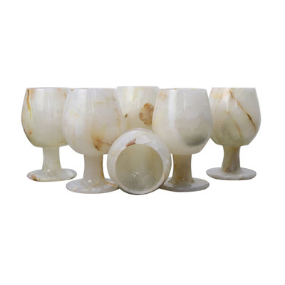 Set of 6 Handmade Natural Marble Wine Glasses – Light Green Stone Drinkware Set