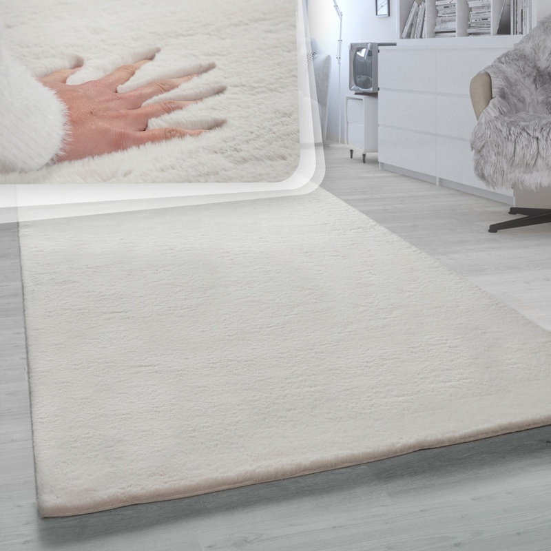 Tapis super doux moelleux à poils longs et luxueux en crème unie, Rectangle 5 pi 3 po x 7 pi 7 po