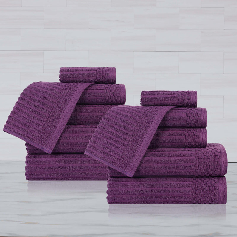Ruvins 12 Piece 100% Cotton Towel Set, Plum