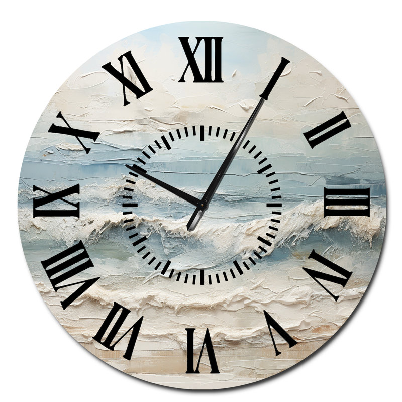 Peinture de plage côtière beige et bleue - Horloge murale, Surdimensionné