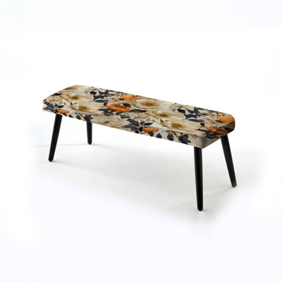Truong - Floral Upholstered Black Bench