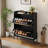 2-Drawer Wooden Shoe Cabinet With Rattan Doors / Narrow Freestanding Storage Organizer For Entryway-2100803638