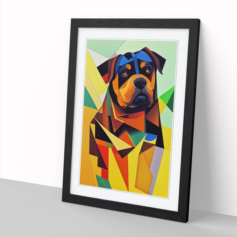 Rottweiler Painting Cubism Vol.2 - Single Picture Frame Print, Black, 34cm H x 25cm W x 2cm D