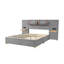 Grand lit plateforme tapissier avec prises doubles / ports USB, 2 coussins de chevet et tablettes de rangement, gris-689484421-689484423