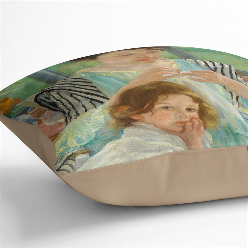 Young Mother Sewing Square Throw Cushion, Stone, 40cm H x 40cm W x 15cm D