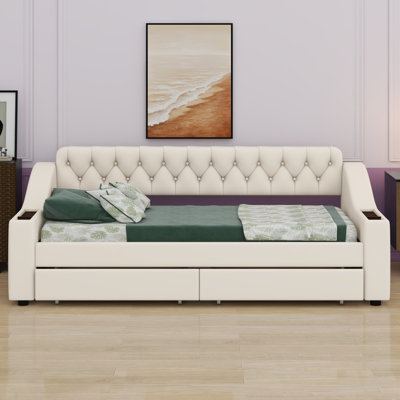 Upholstered Daybed With Storage Armrests And USB Port