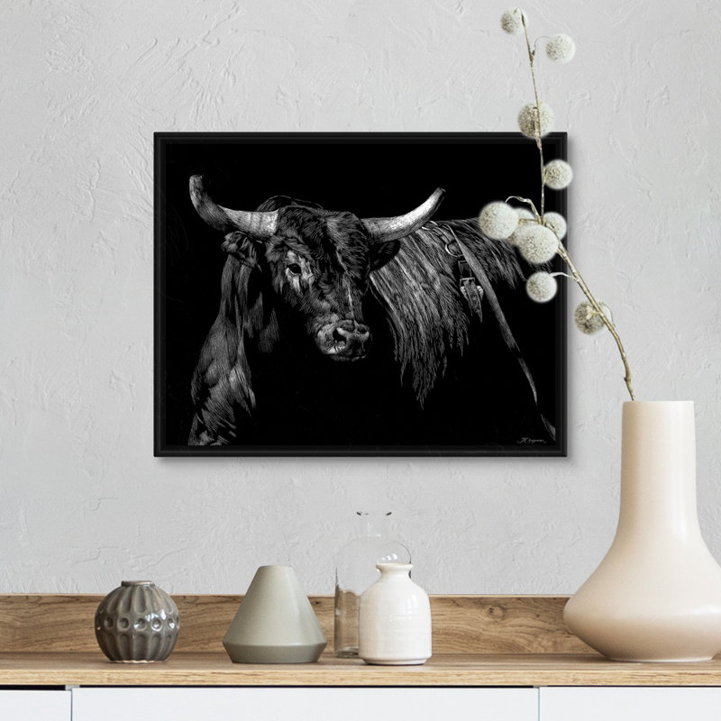 « Bringé Rodeo Bull » par Julie Chapman-impression, Cadre noir, H 13 po x l 16 po x P 1,75 po