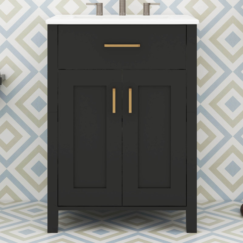 24" Bathroom Vanity With Sink, Small Bathroom Sink Cabinet With 2 Soft-Close Doors, Single Storage Sink Bathroom Vanity