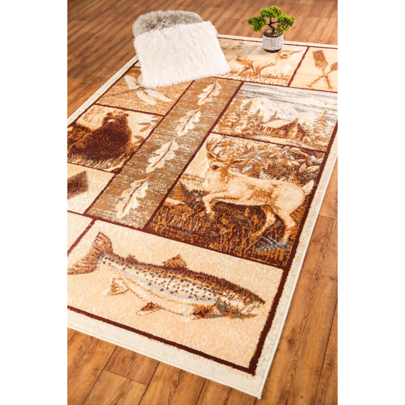 Brun Hundt/beige Tapis décoratif, Rectangle 2 pi x 4 pi