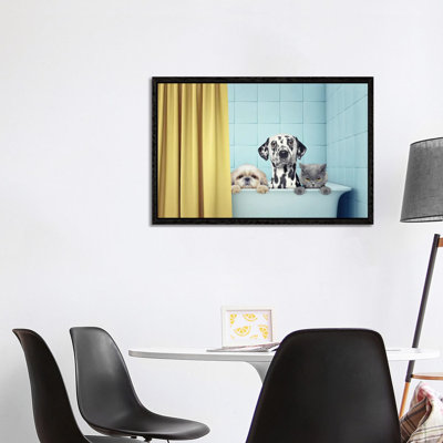 Two Dogs and Cat in the Bath 1 Piece Wall Art on Canvas