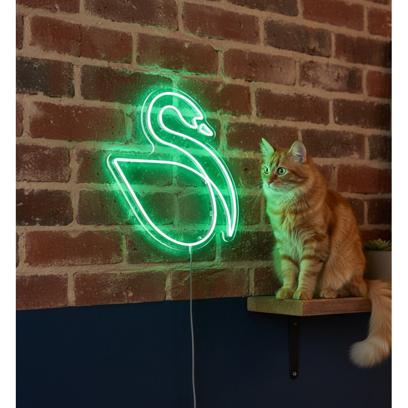  | Enseigne néon Swan Design | Fabriqué avec des tubes néon flexibles durables qui émettent une lueur verte vive et maintiennent la luminosité pour plus de 50 000 heures de fiabilité | 25 x 23 | Vert