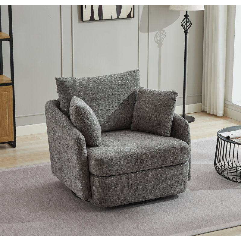 Sayam 40.6'' Wide Swivel Club Chair, Charcoal Polyester