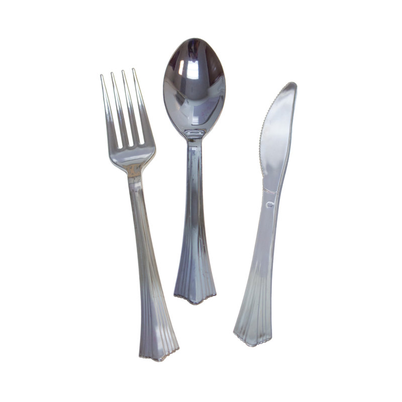 Ensemble 24 pièces argenté en plastique, Argent