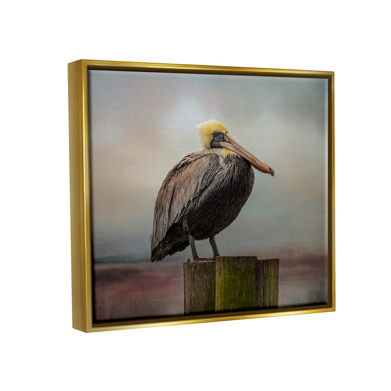 Art mural sur toile Pelican, H 17 po x l 21 po x P 1,7 po, Toile avec cadre flottant or