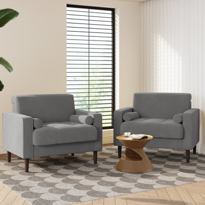 Iliana Upholstered Light Gray Corduroy Square Arm Tufted Club Chair with 2 Pillows
