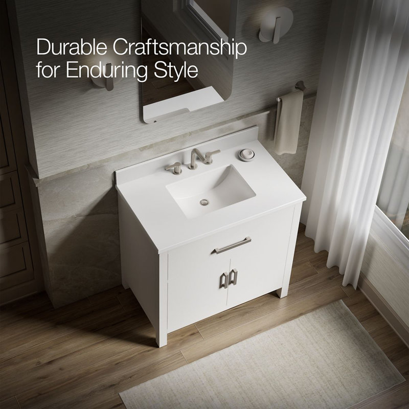 Kresla 36 In. Bathroom Vanity Cabinet With Sink And Quartz Top, White, Brushed Nickel