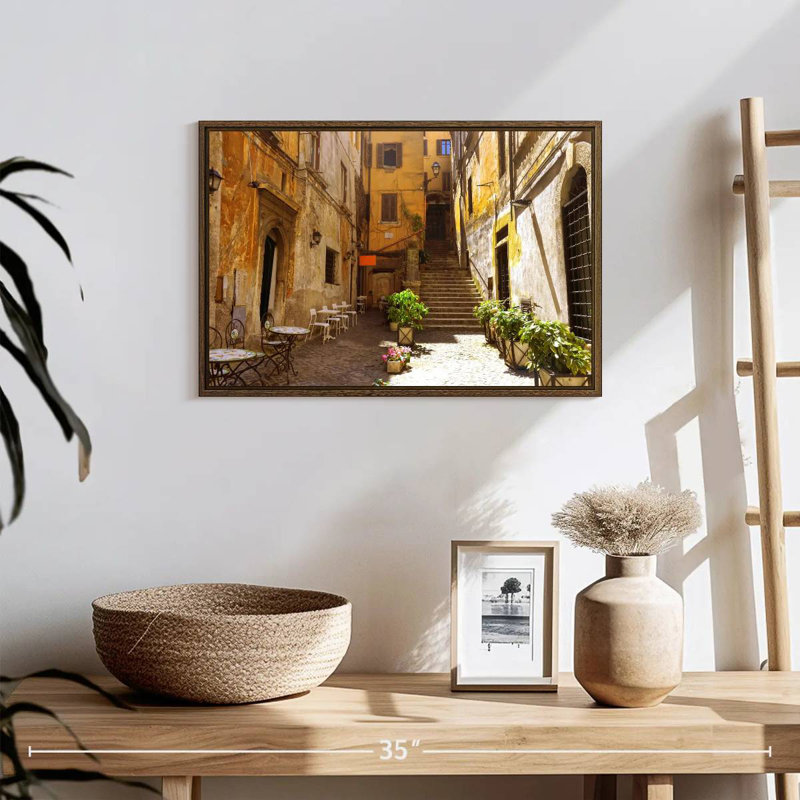 Rue romaine pittoresque, 19 po x 13 po, Cadre flottant noyer