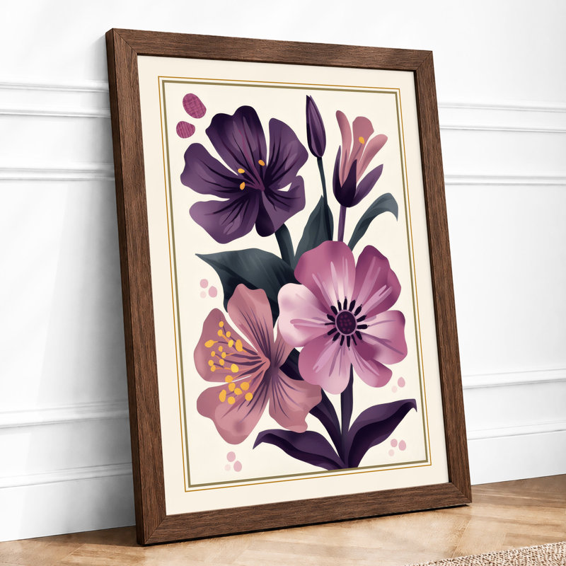 Study in Purple Botanical - Framed Print, A4 - 29.7 x 21.0 cm, Walnut