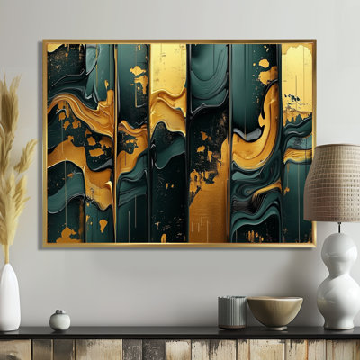 Abstract Tiles Of Emerald And Golden Stones II - Tile Canvas Art