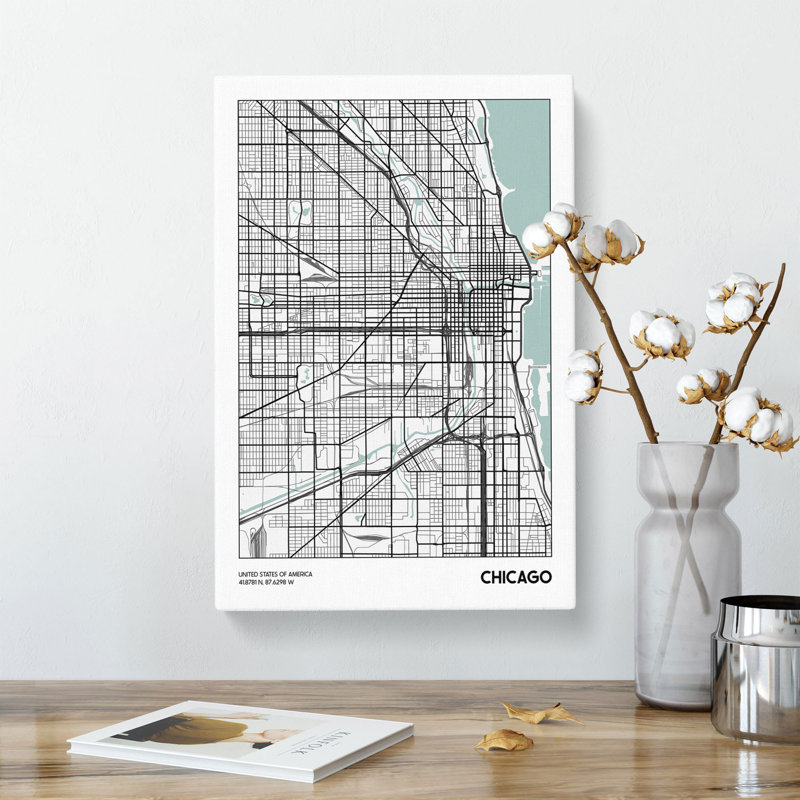 Map Chicago USA - Wrapped Canvas, 50cm H x 35cm W x 3cm D