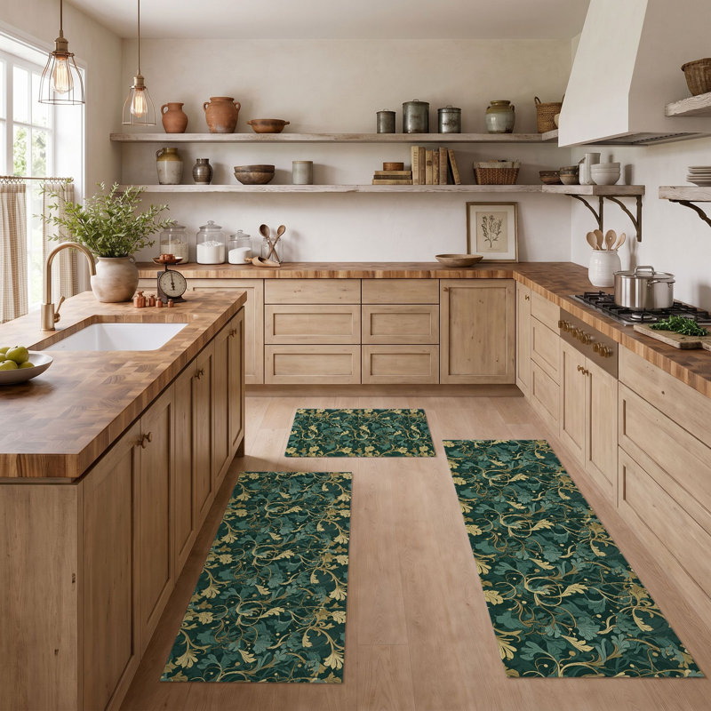 Leafy Vine Non-Slip Washable Kitchen Mats