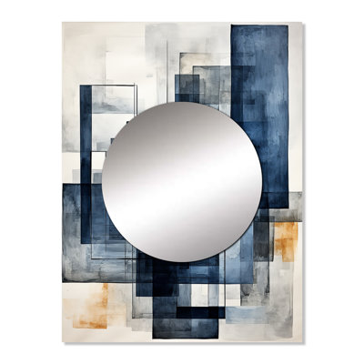 Zaney Indigo Illusion Abstract Shapes - Abstract Shapes Unique Wall Mirror, Gray Mirror, Printed Metal Art