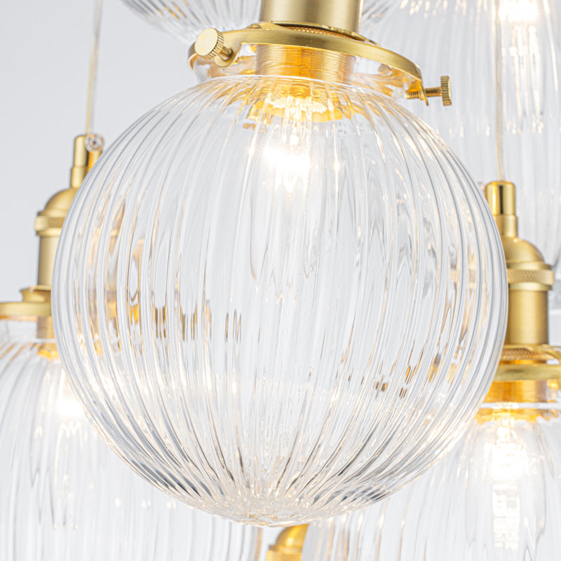 Lustre sphérique 6 lumières blanc mat linéaire linéaire en verre transparent à rayures pour salle à manger et îlot de cuisine