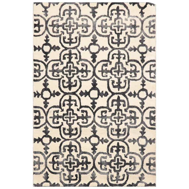 Ivory Transitional Wool Rug Multi Sizes Hand Tufted Geometric Oriental Area, Rectangle 3' x 5'