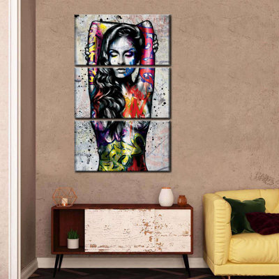 Portrait de femme grunge sur toile, ensemble de 3 pièces
