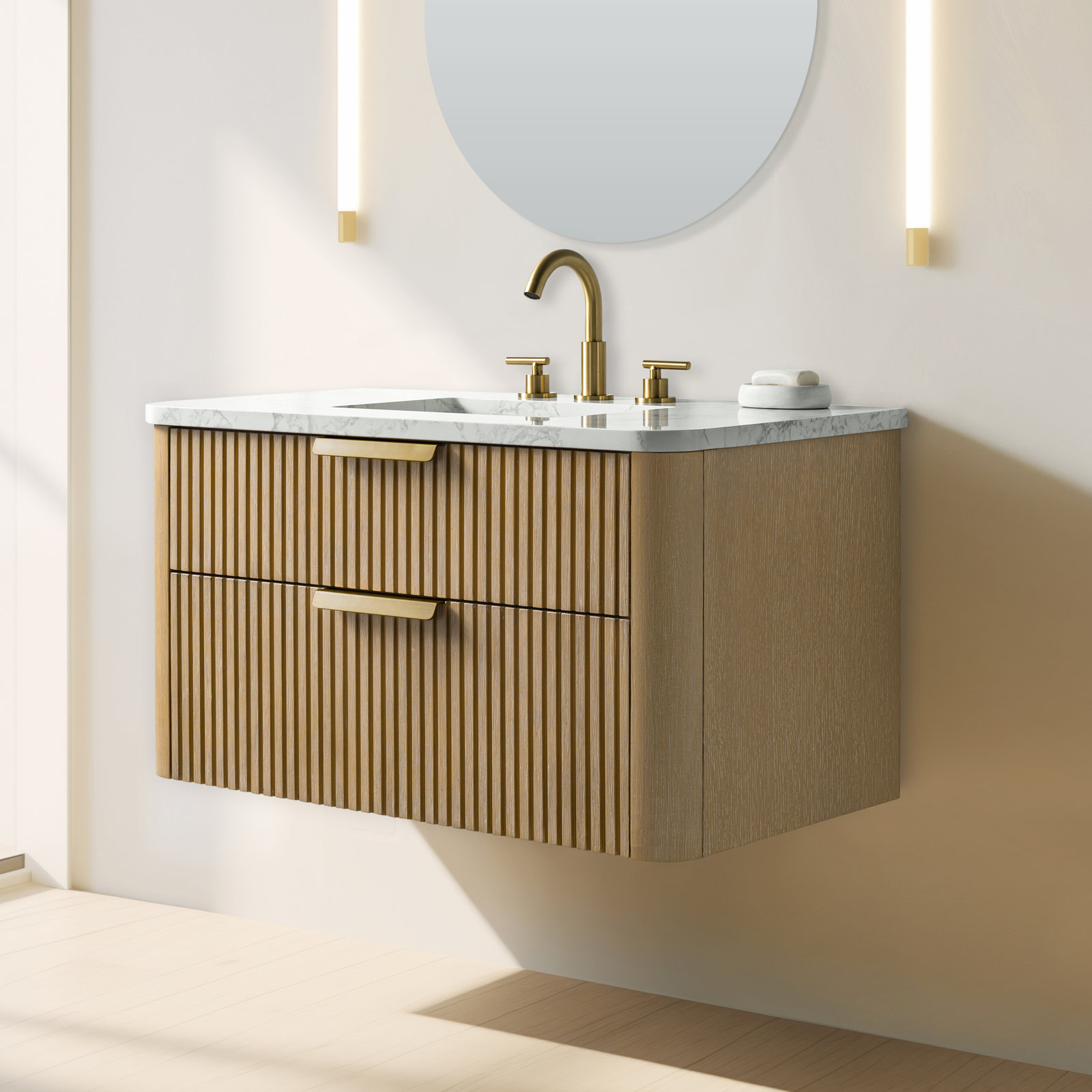 Liljan 36" Oak Single Bathroom Vanity, Classic Oak/Brushed Bronze