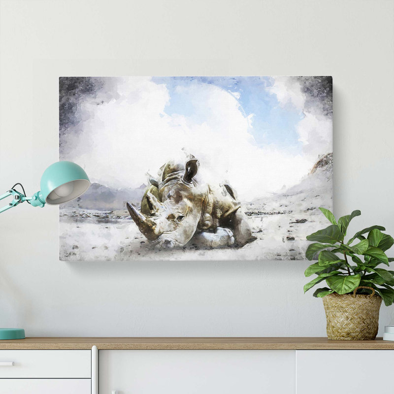 Sleeping Rhino In Abstract - Wrapped Canvas, 35cm H x 50cm W x 3cm D