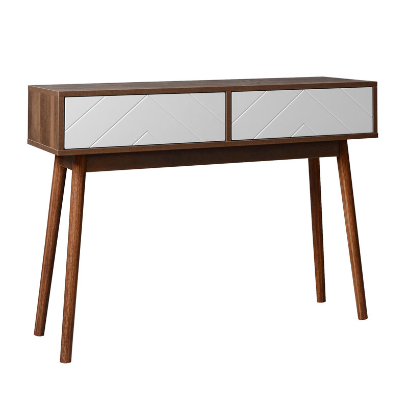 Table d'écriture avec tiroirs Mid-Century, Noyer/blanc