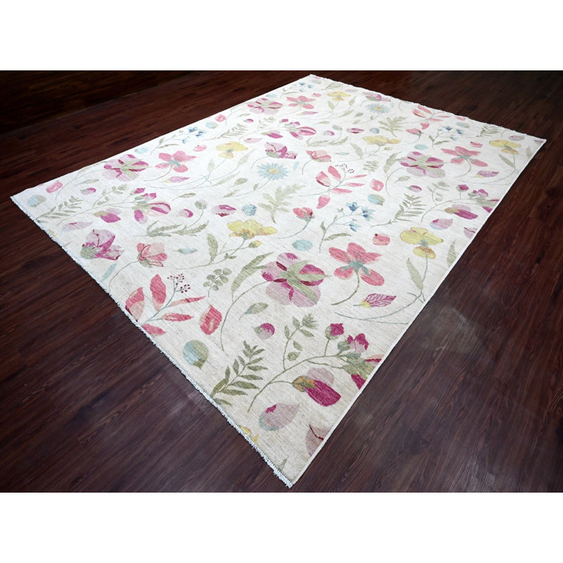 Tapis oriental rectangulaire en laine noué à la main 9 pi 0 po x 11 pi 9 po - MOA10220993