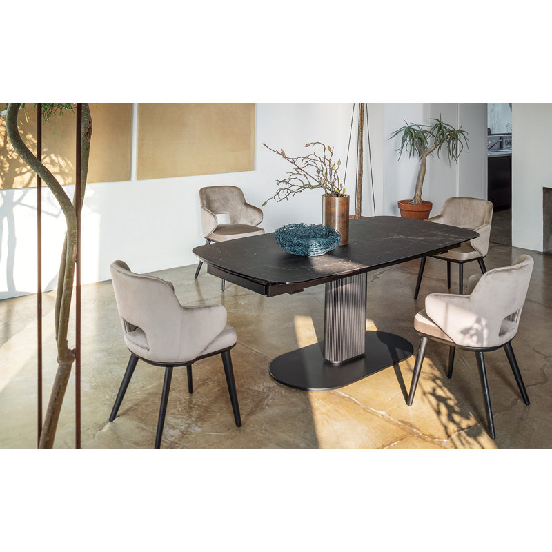 Cameo Extendable Tables, Canaletto Walnut/Matt Bronze, Calacatta Paonazzo