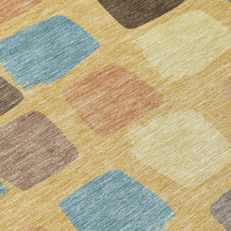 Machine Washable Indoor/Outdoor Chantille ACN2501 Squares Rug, Gold, 3' x 5'