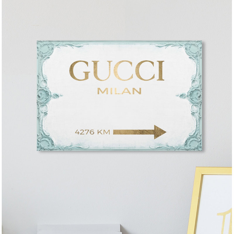 «Milan Sign Aqua», art textuel sur toile, H 10 po x l 15 po, Toile tendue