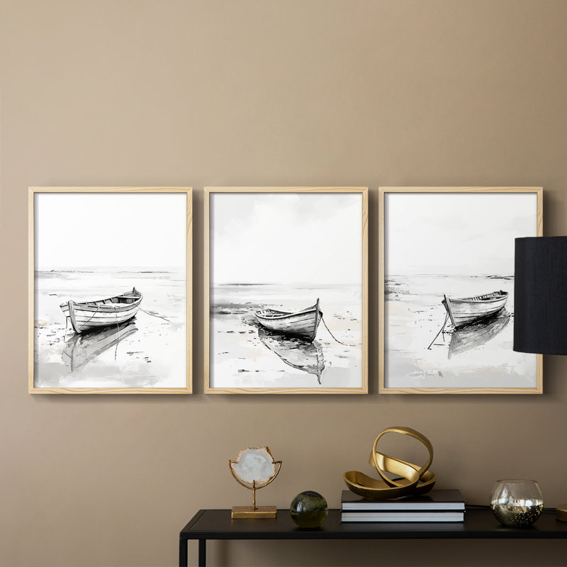 Série Sea and Shore CXVII - Ensemble de 3 estampes numériques - Prêt à accrocher, Naturel, H 14 po x l 11 po