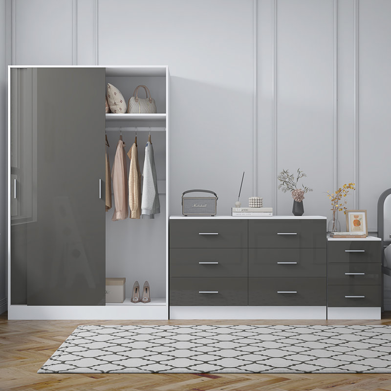 Eva Piece Bedroom Set, Grey Gloss / Matt White