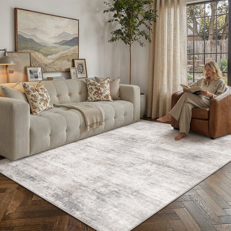 Tapis moderne lavable à la machine avec envers antidérapant Asher, 0.28", Rectangle 6 pi x 9 pi