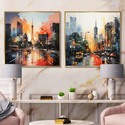 «Houston City Sunset Dream I», ensemble de 2 reproductions d'art mural de Houston