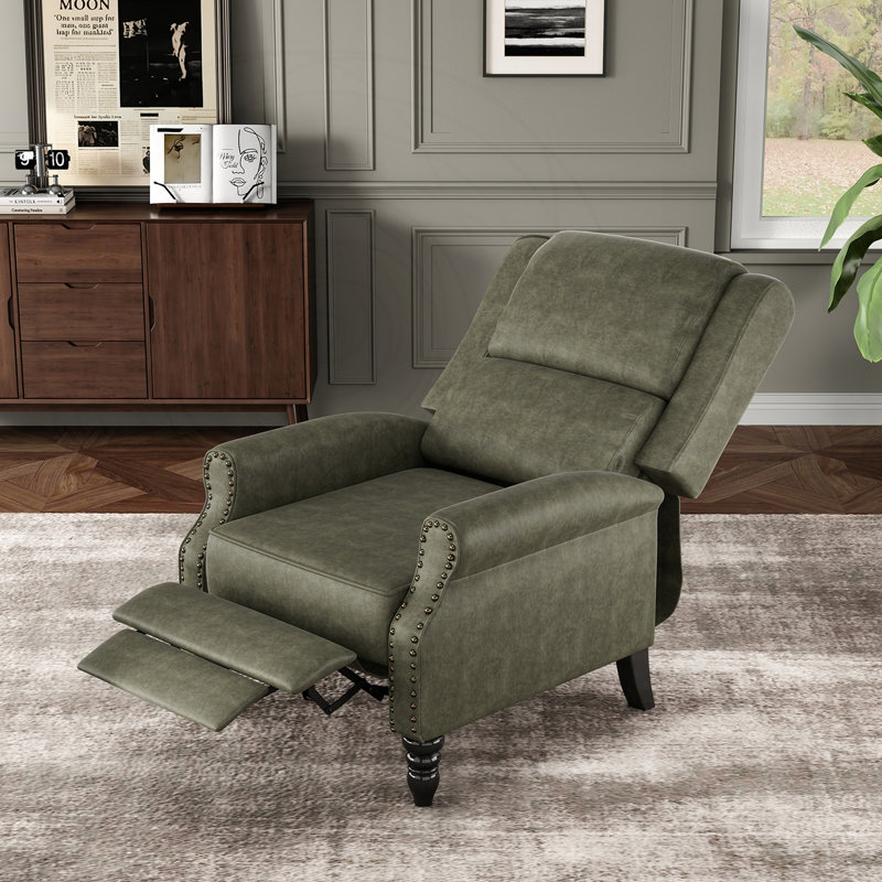 Fauteuil inclinable par pression en similicuir avec assemblage facile et soutien lombaire, Similicuir vert foncé